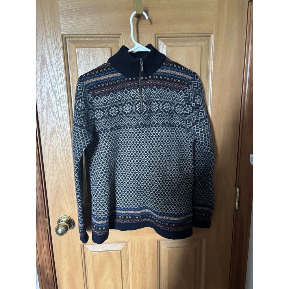 Vintage LL Bean Sweater Mens Large Fair Isle 1/4 Zip Wool Pullover 90s Hong Kong